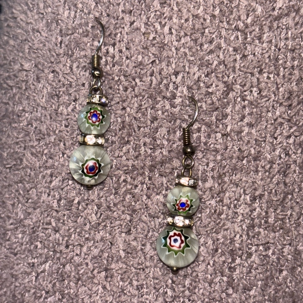 18k gold necklace/ glass earring set